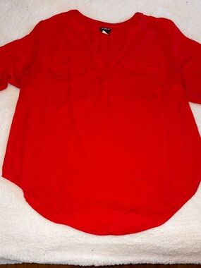 torrid Bright Red V-Neck Blouse with Chest Pockets